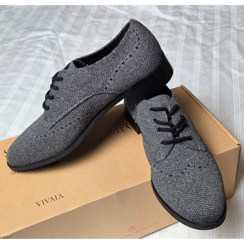 Vivaia Womens Gray Knit‎ Oxford Dress Shoes Lace Up Wingtip Casual Size 6 EU 36